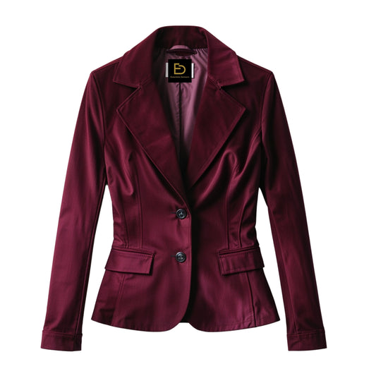 Real Leather Burgundy Blazer Jacket: Tailored Button Front, Fitted Waist Outerwear
