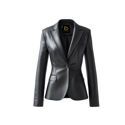 Genuine Leather Blazer: Black Single Button Slim Fit Tailored Jacket Coat