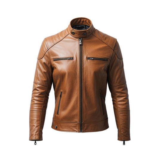 Men's Brown Real Leather Biker Jacket – Slim Fit Motorcycle Wear