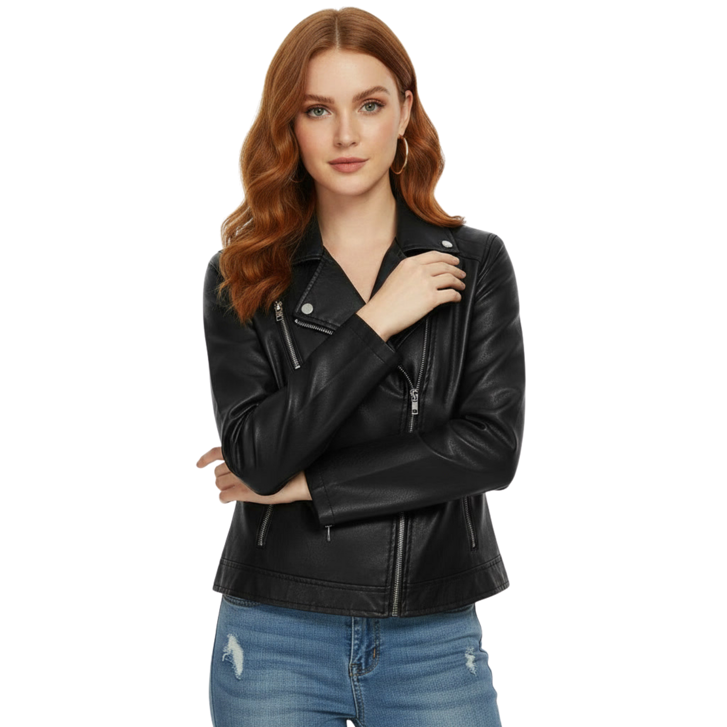 Women's Real Leather Biker Jacket: Black Moto Style, Slim Fit
