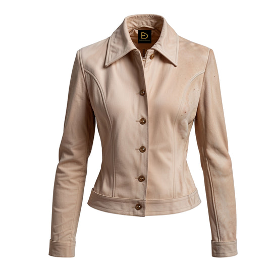 Gold Metallic Real Leather Blazer Jacket – Notched Lapel Evening Style