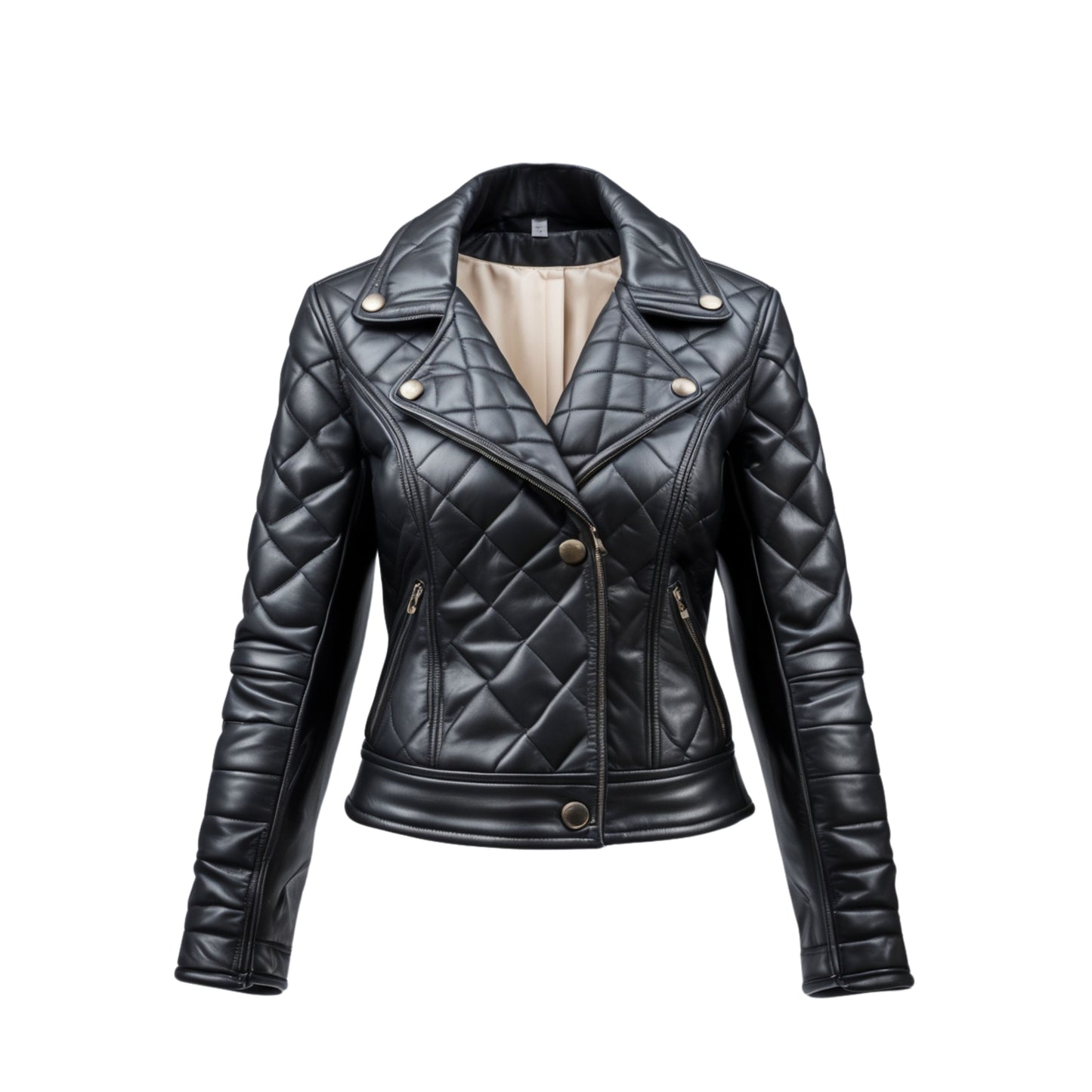 Quilted Black Leather Moto Jacket: Cropped Biker Coat with Slim Fit Style