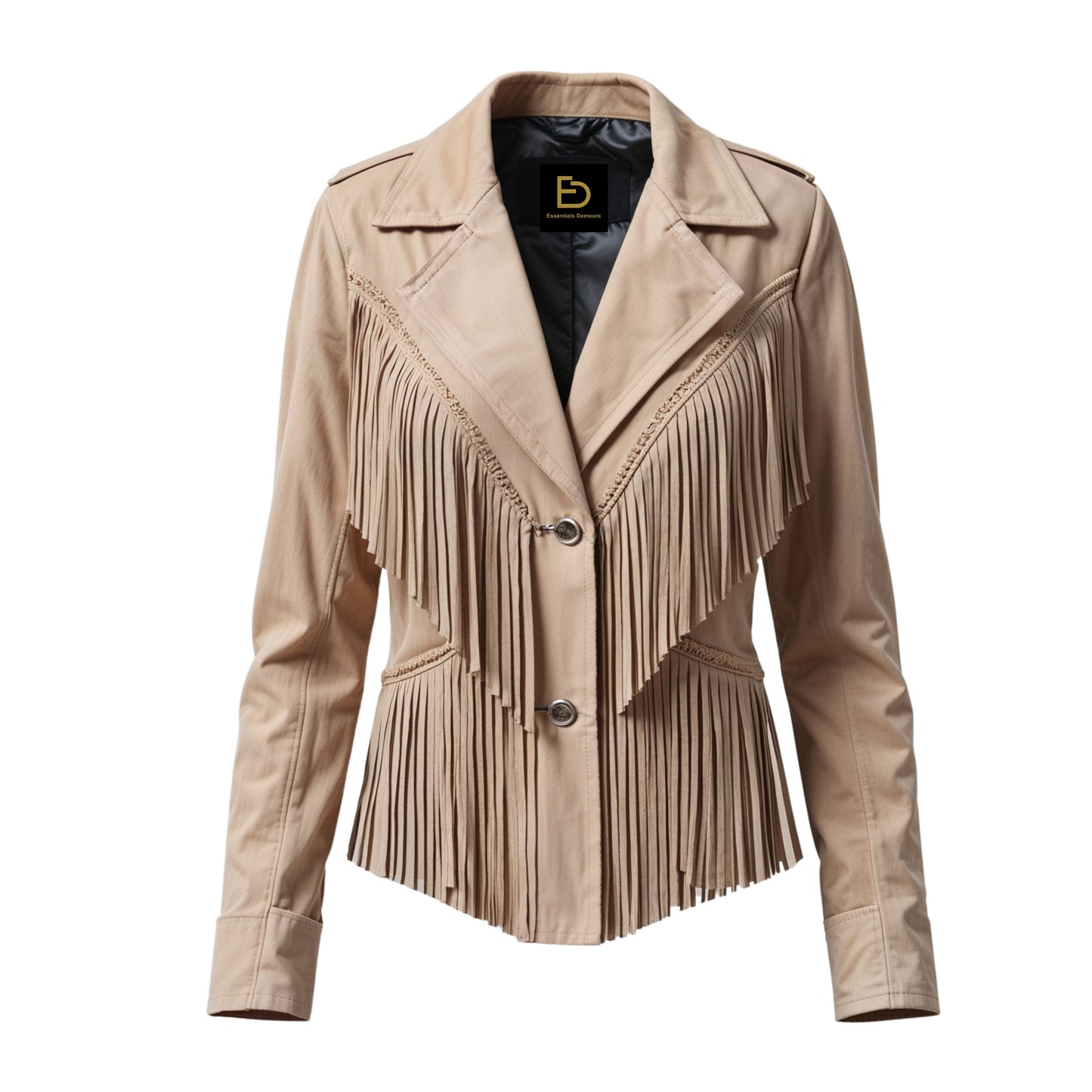 Womens Beige Leather Fringe Jacket – Western Cowgirl Biker Statement Coat