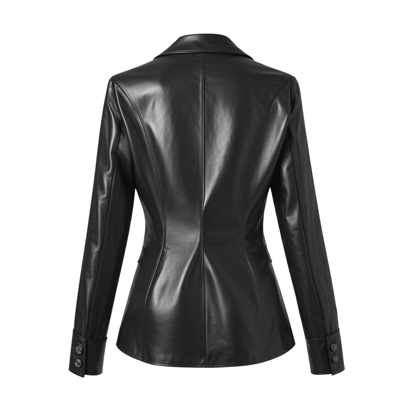 Black Real Leather Blazer Jacket: Tailored Slim Fit, Notched Lapel, Single Button Style