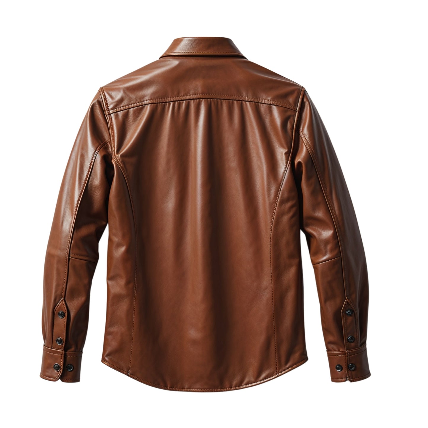 Classic Brown Leather Shirt Jacket: Button Front, Dual Chest Pockets, Smart Casual Wear