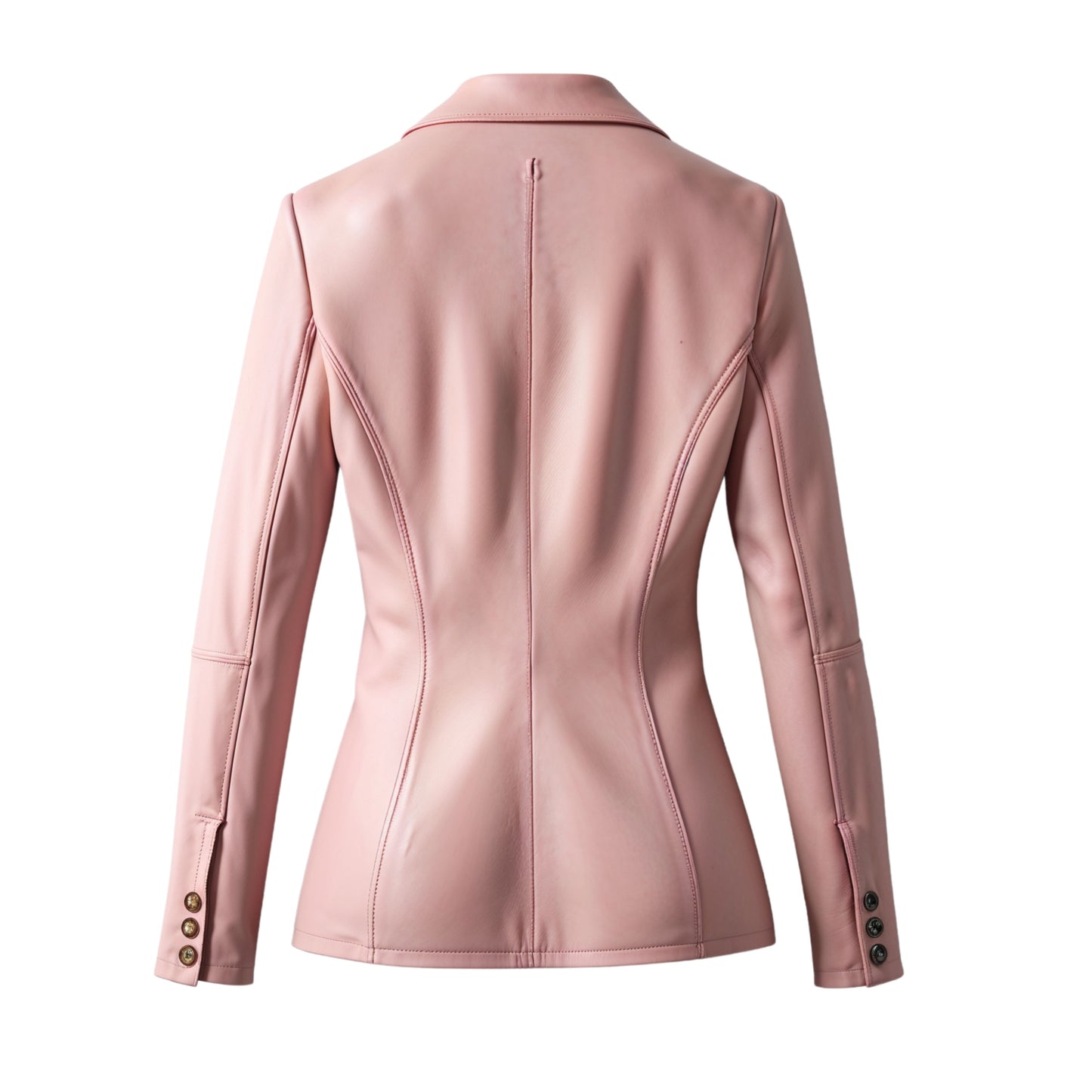 Womens Pink Real Leather Blazer Jacket with Notched Lapel, Feminine Office Style