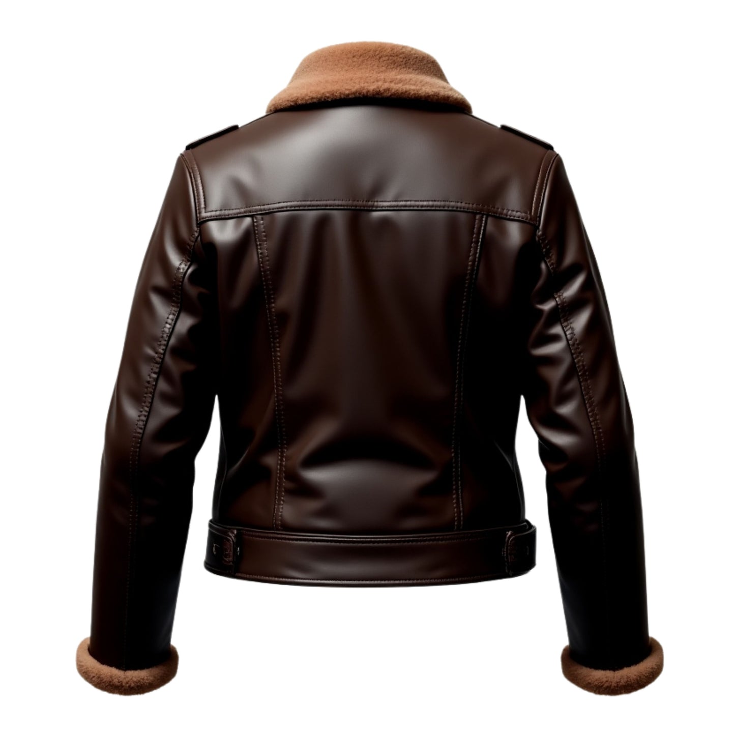Brown Leather Shearling Biker Jacket: Asymmetrical Zip Moto Coat with Belt