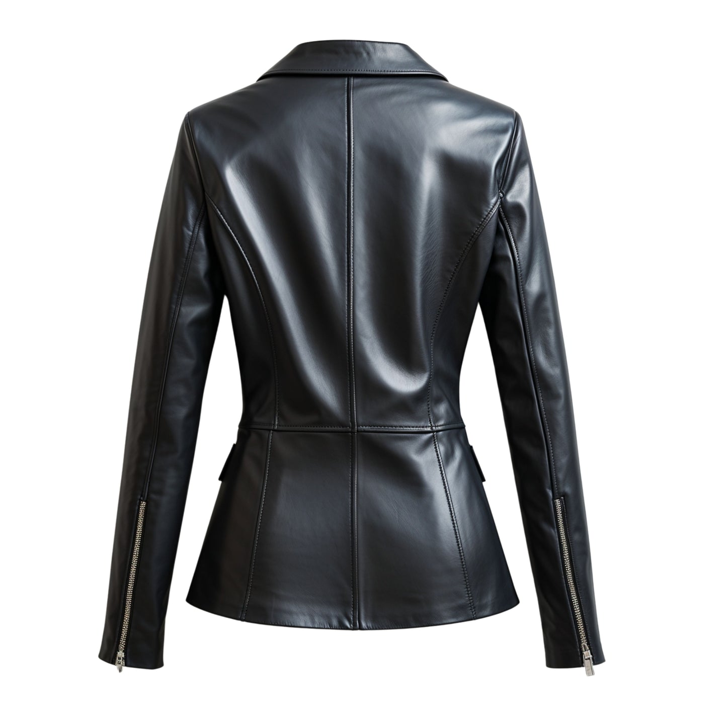 Womens Black Real Leather Blazer Jacket Tailored Lapel Office Coat