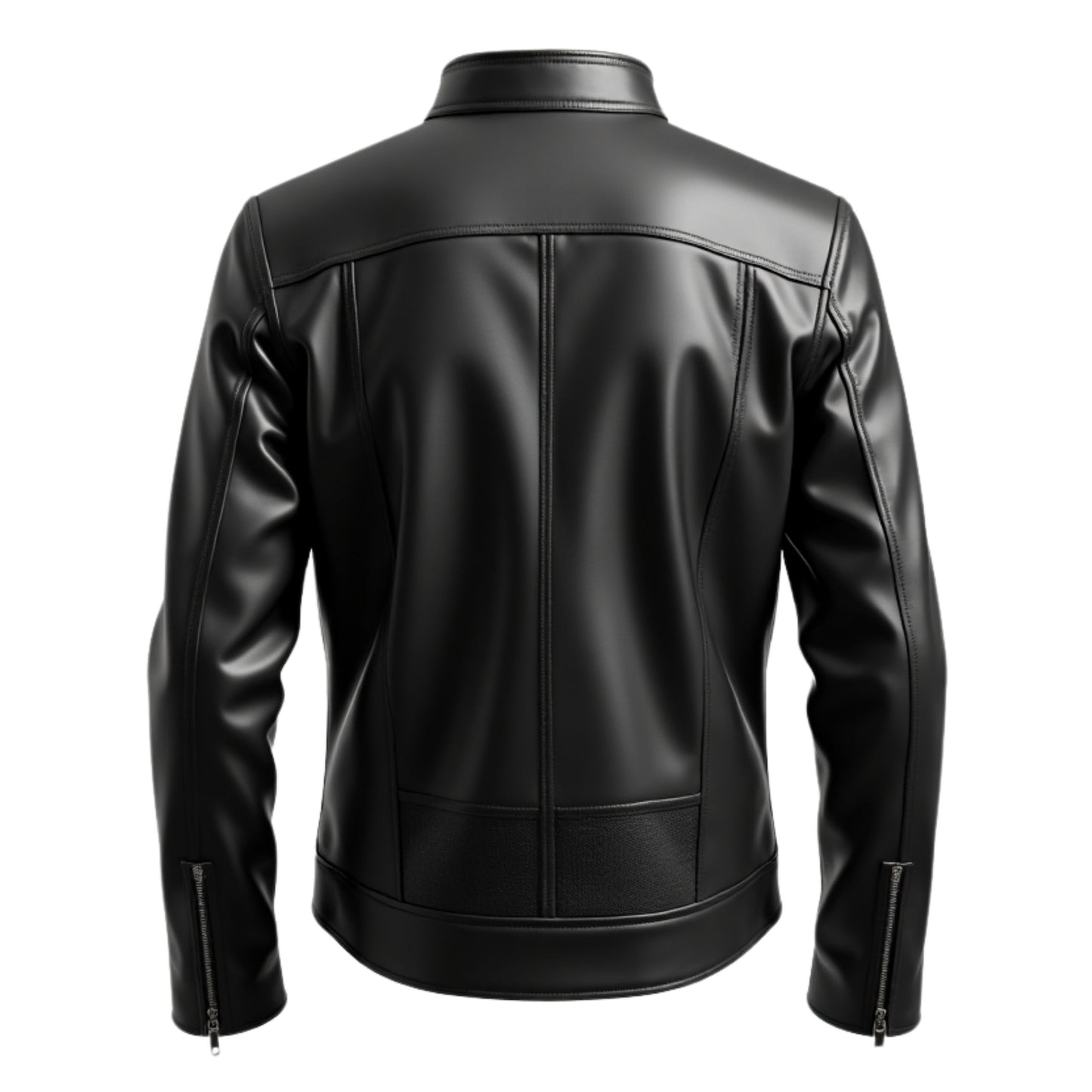 Men's Black Real Leather Biker Jacket: Stand Collar, Zipper Pockets, Rugged Style