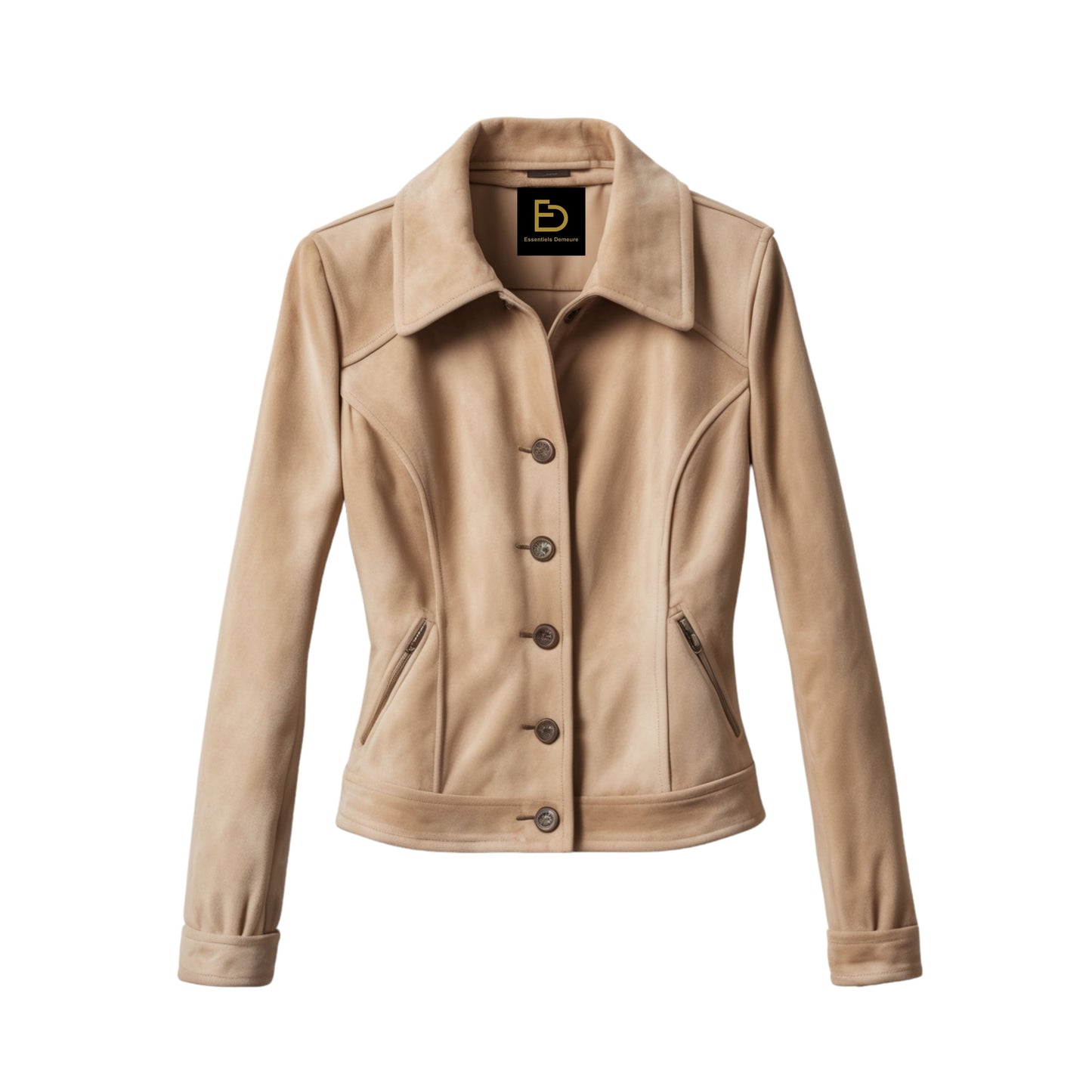Womens Beige Real Leather Cropped Blazer Jacket – Tailored Biker Style Outerwear