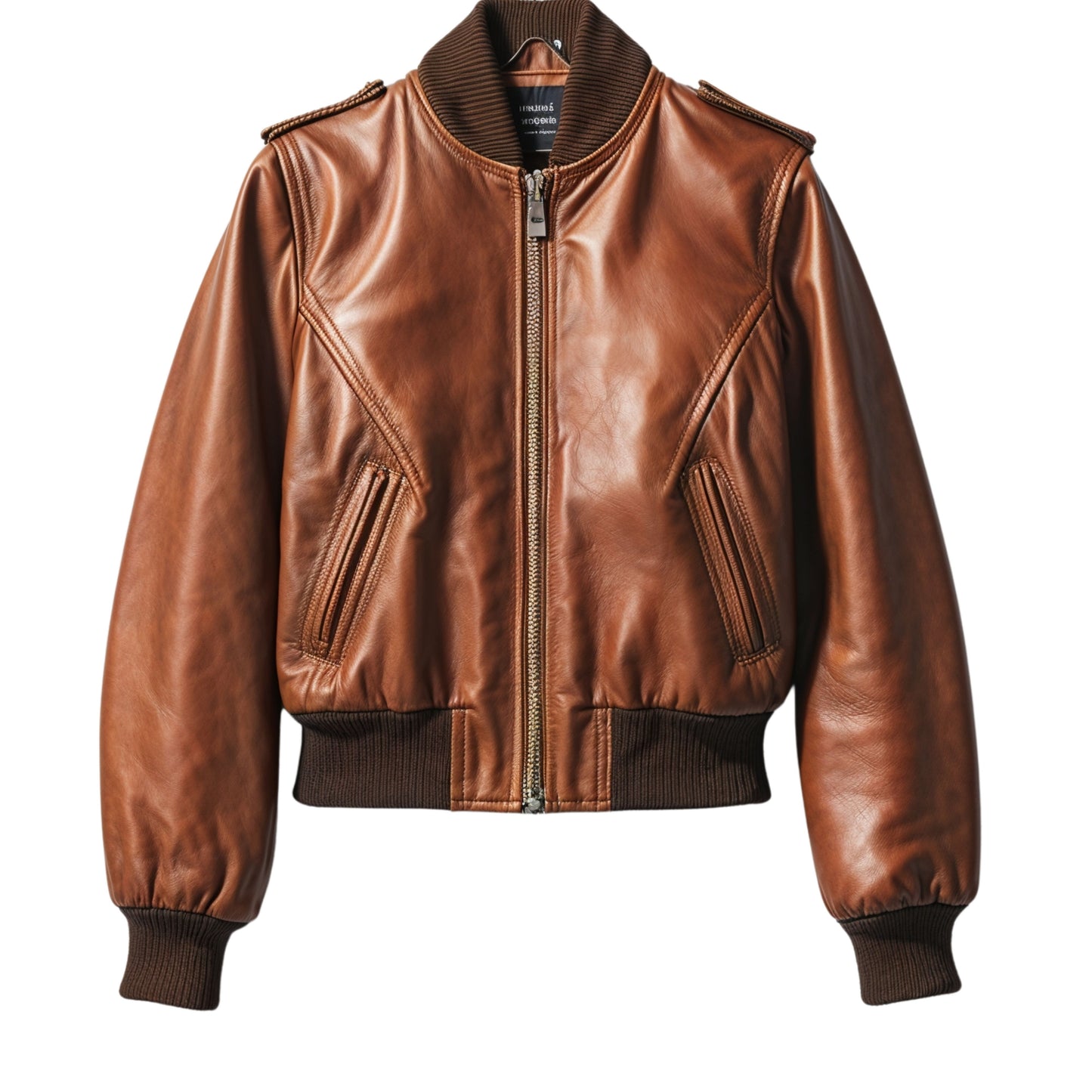 Womens Camel Brown Leather Bomber Jacket: 80s Retro Sporty Style