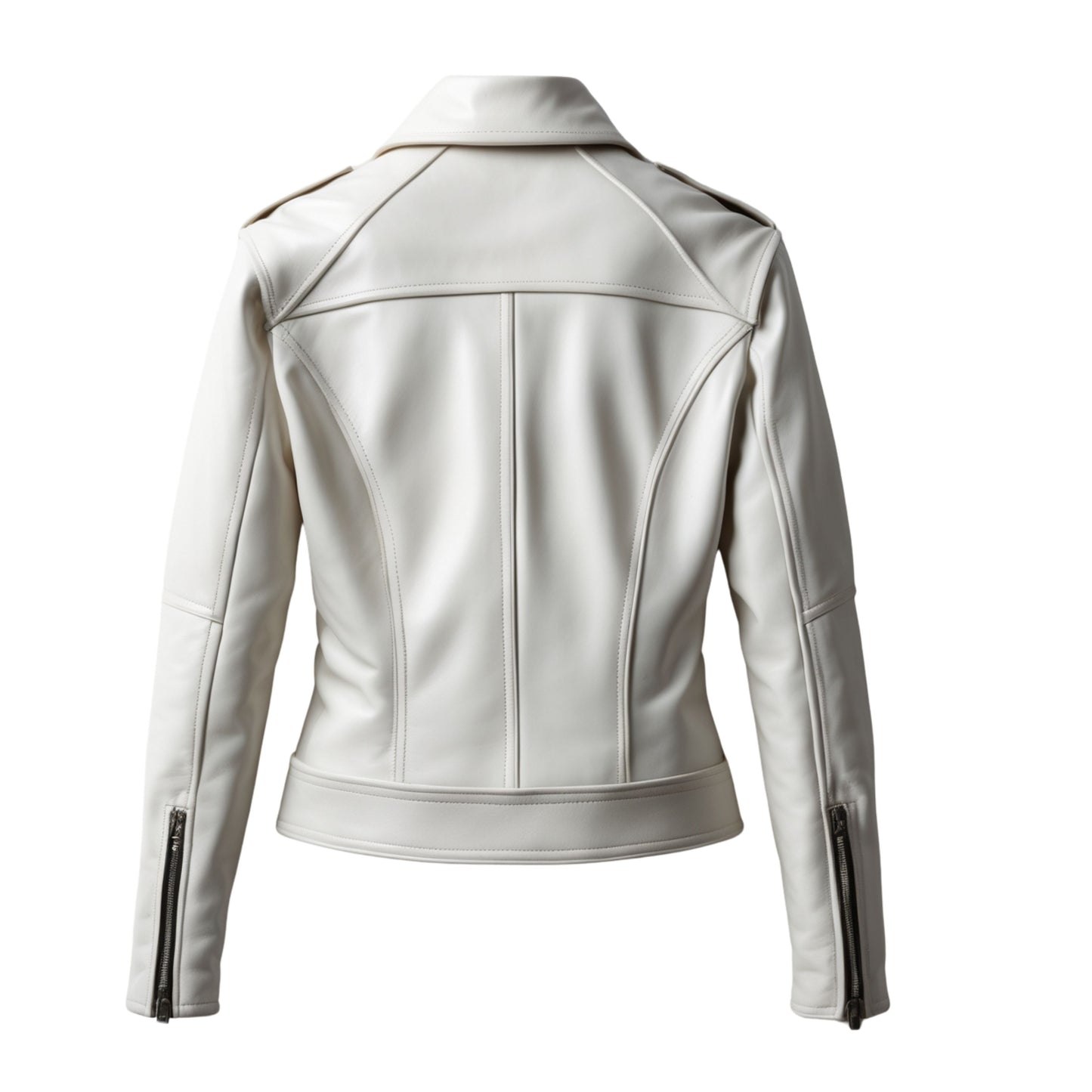 Women's White Real Leather Cropped Moto Jacket – Tailored Zip Front Shirt Collar Coat