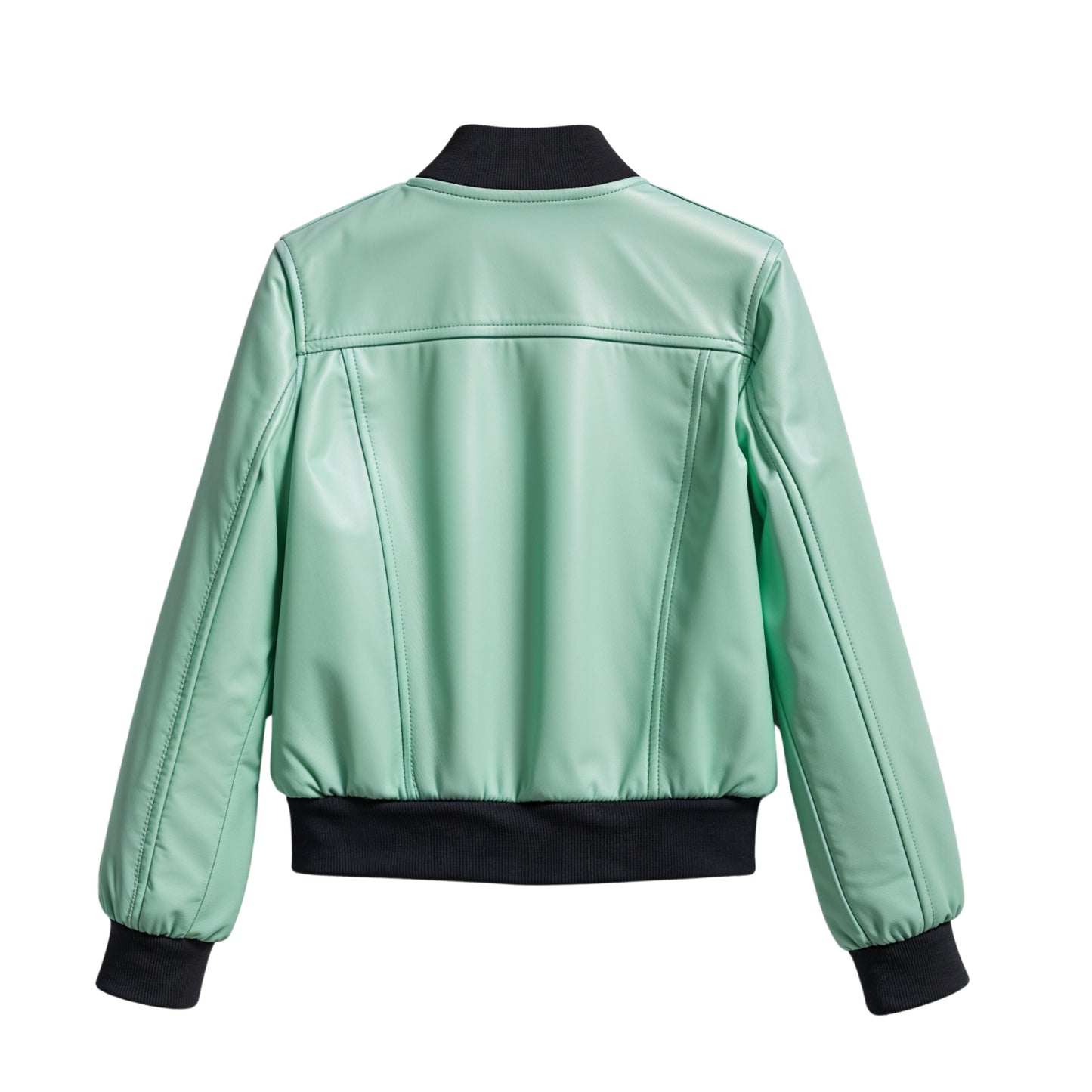 Women Mint Green Real Leather Bomber Jacket Cropped Flight Style Casual Streetwear Outerwear Coat