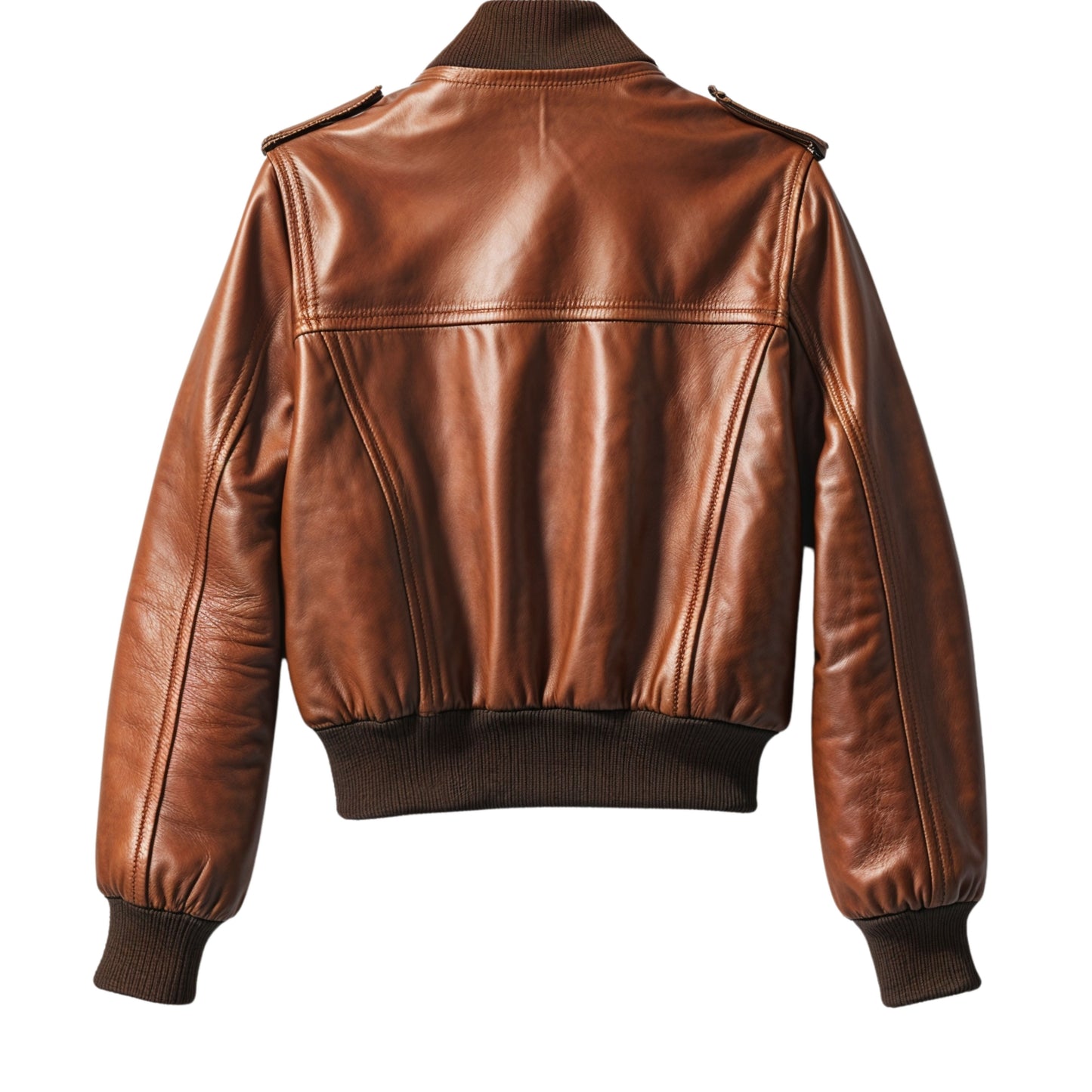 Womens Camel Brown Leather Bomber Jacket: 80s Retro Sporty Style