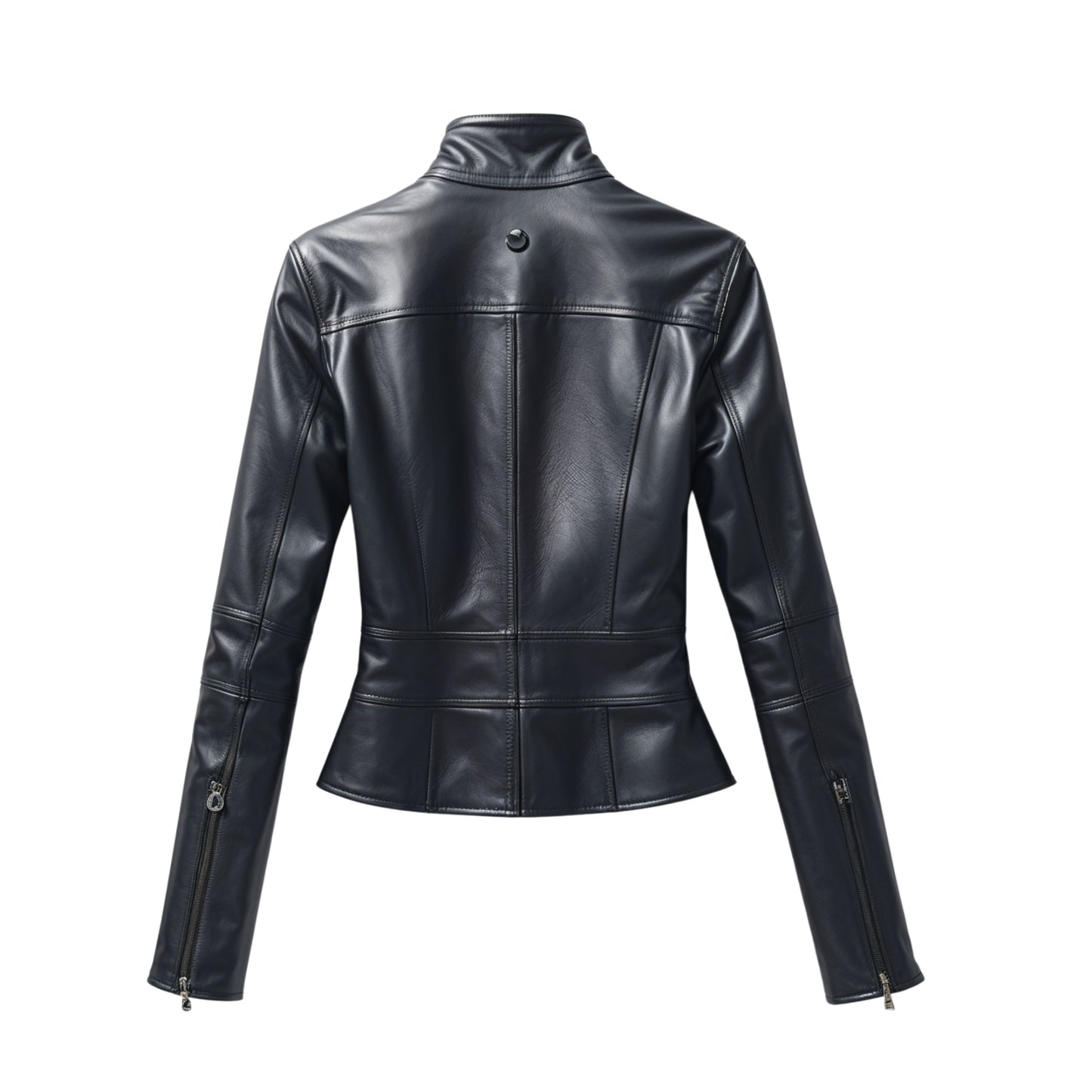 Womens Black Real Leather Moto Jacket – Slim Fit, Cropped, Stand Collar Coat