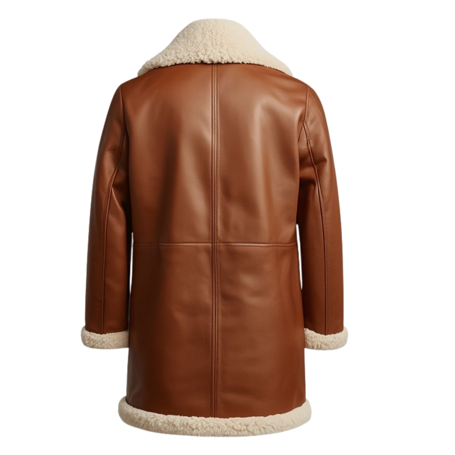 Men's Genuine Leather Shearling Lined Double Breasted Overcoat – Warm Winter Jacket