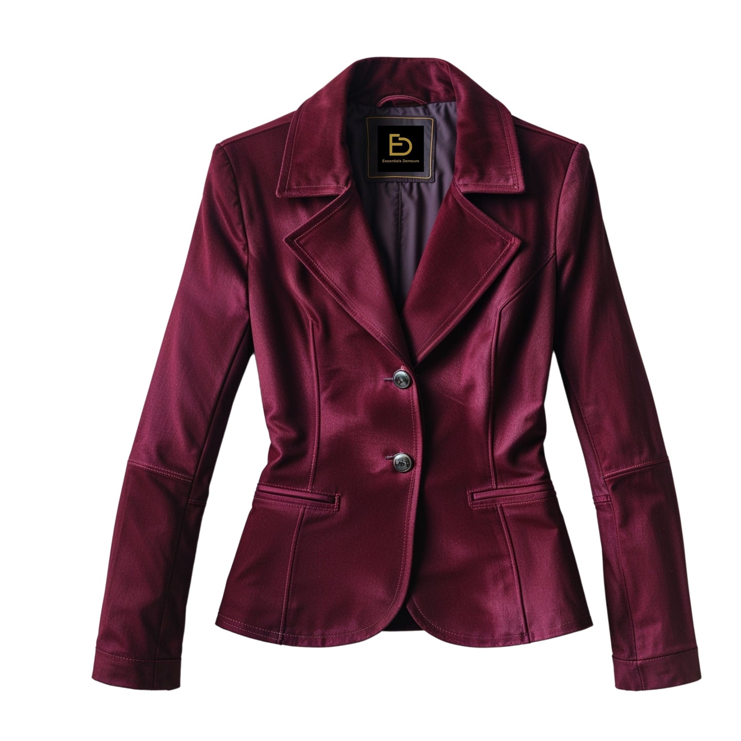 Women Real Leather Burgundy Blazer Jacket Tailored Fitted Waist Elegant Outerwear Modern Wardrobe Style