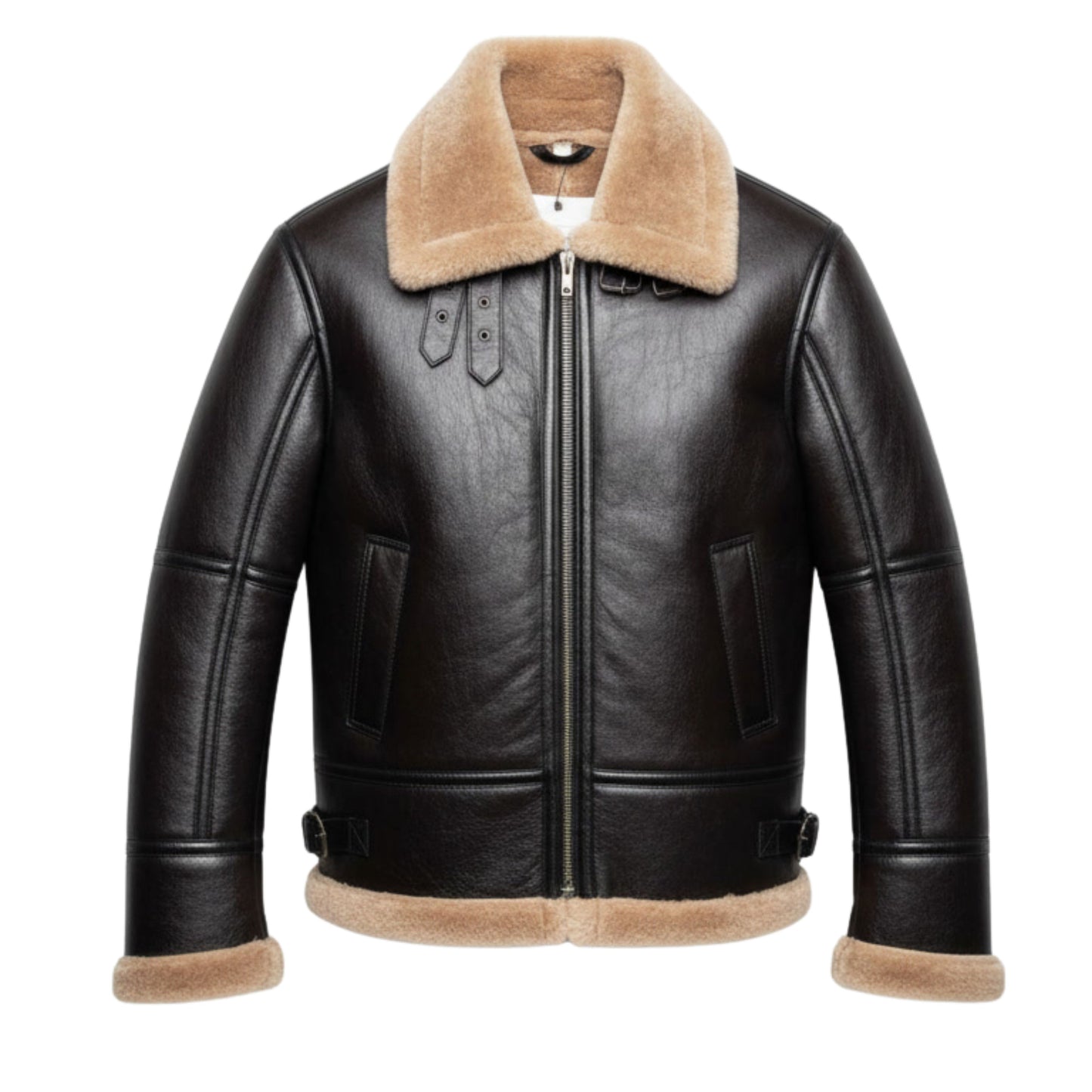 Mens Black Leather B3 Bomber Shearling Flight Jacket – Aviator Pilot Winter Coat