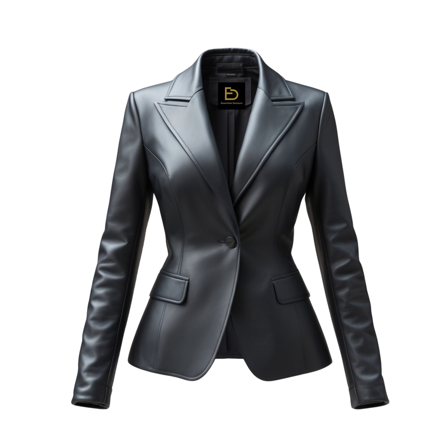 Black Real Leather Blazer Jacket: Slim Fit, Single Button, Peak Lapel Coat