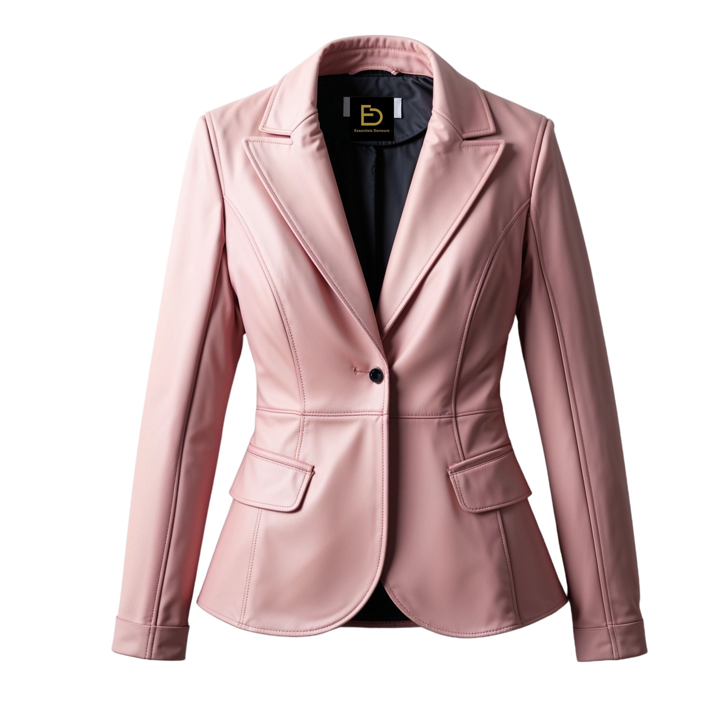 Pink Real Leather Blazer Jacket: Peak Lapel, Single Button, Slim Fit Style