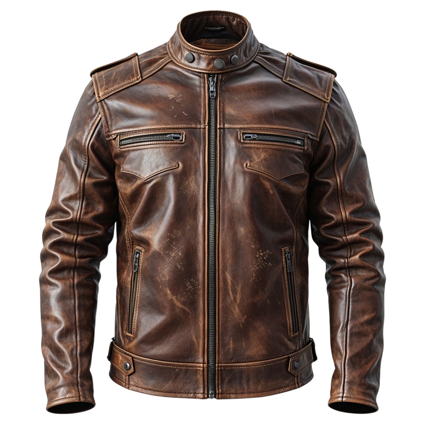 Men's Distressed Brown Leather Biker Jacket – Classic Moto Rugged Style