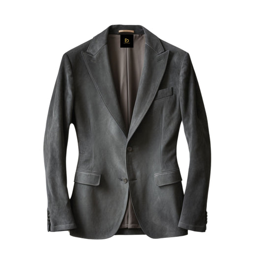 Mens Modern Leather Blazer: Two-Button Notch Lapel, Tailored Fit, Business Casual