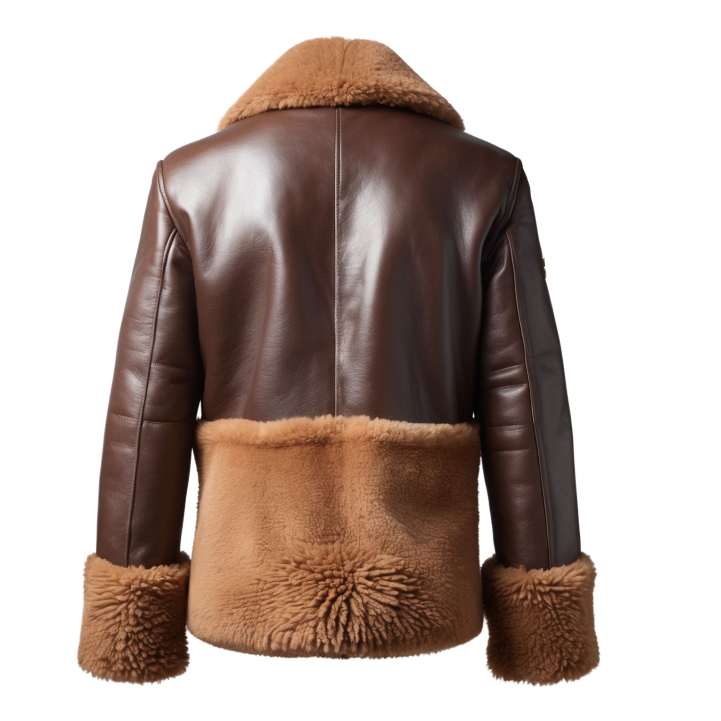 Brown Real Leather Shearling Jacket with Faux Fur Collar – Warm Winter Outerwear