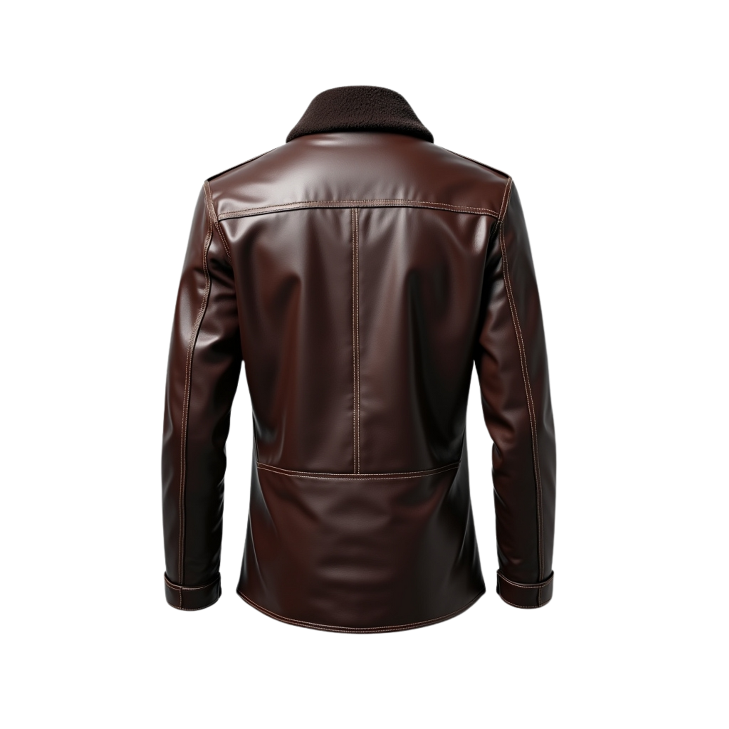 Brown Real Leather Jacket with Fur Collar, Button-Up Utility Coat