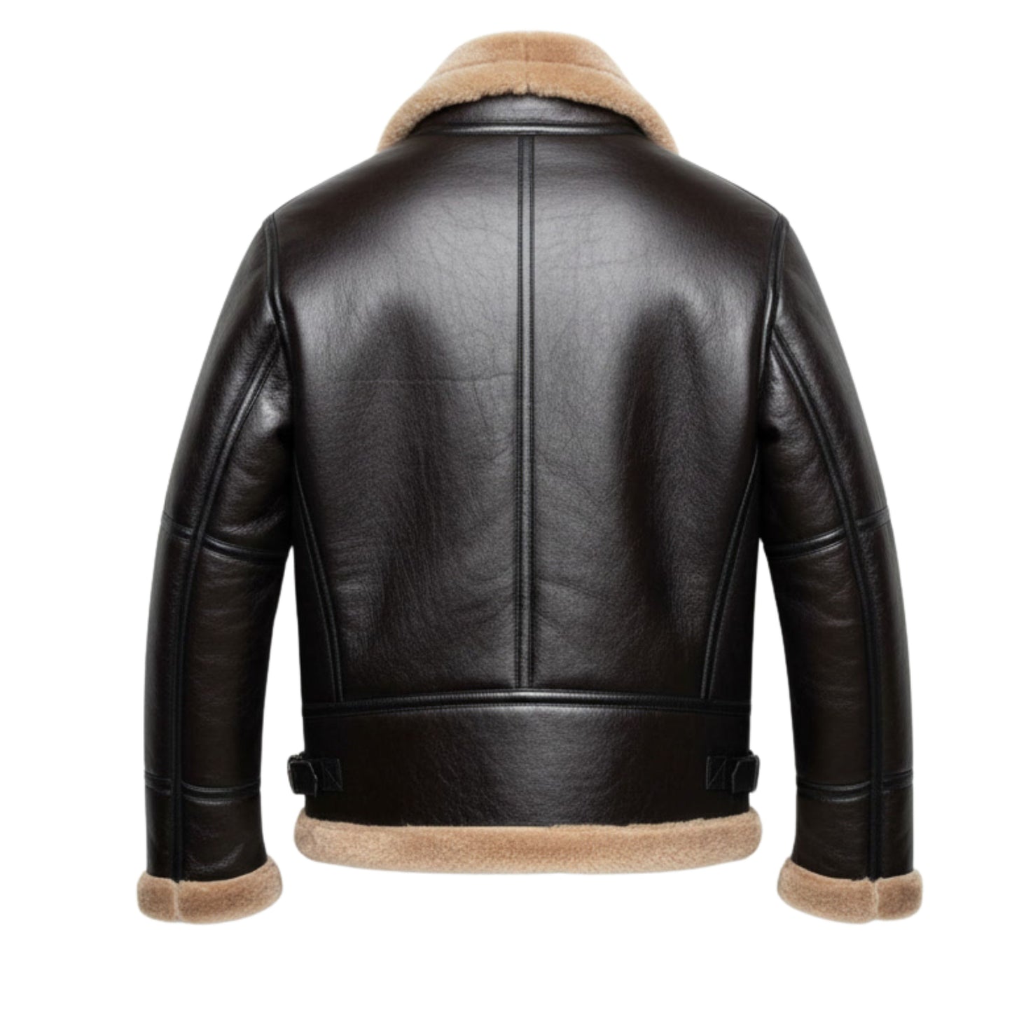 Mens Black Leather B3 Bomber Shearling Flight Jacket – Aviator Pilot Winter Coat