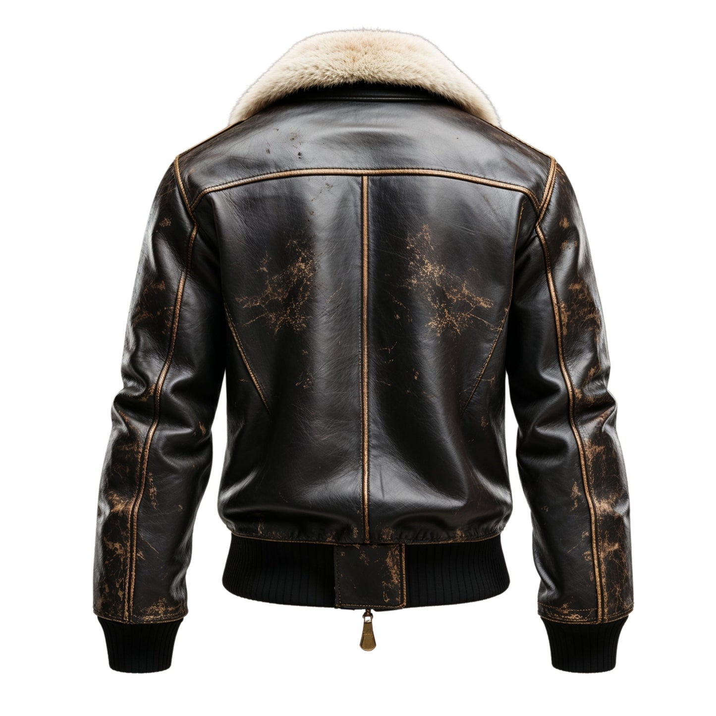 Distressed Black Real Leather Aviator Jacket with Shearling Collar – Rugged Winter Style