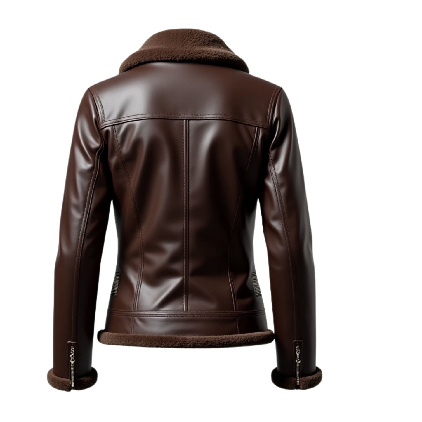 Brown Leather Shearling Biker Jacket: Asymmetrical Zip Moto Coat with Belt (Copy)