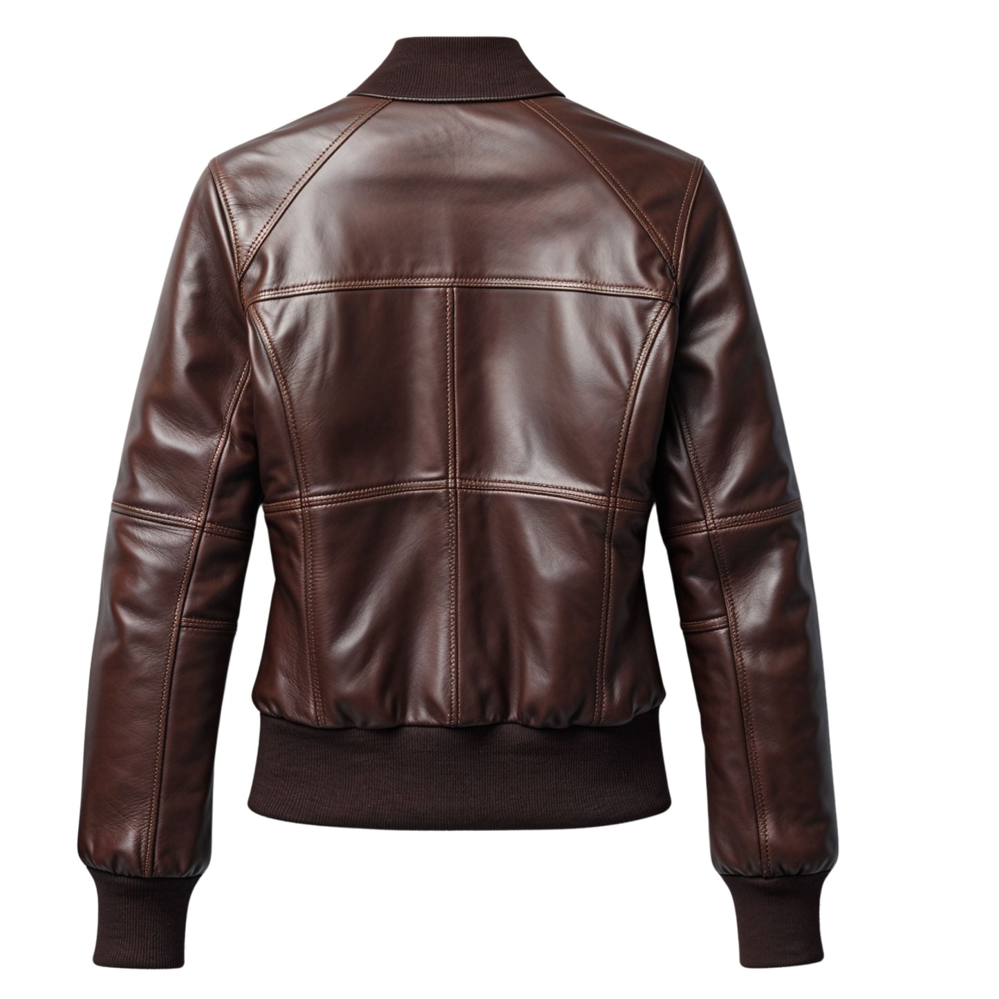 Women's Brown Real Leather Bomber Jacket – Cropped Ribbed Cuffs Hem Slim Fit