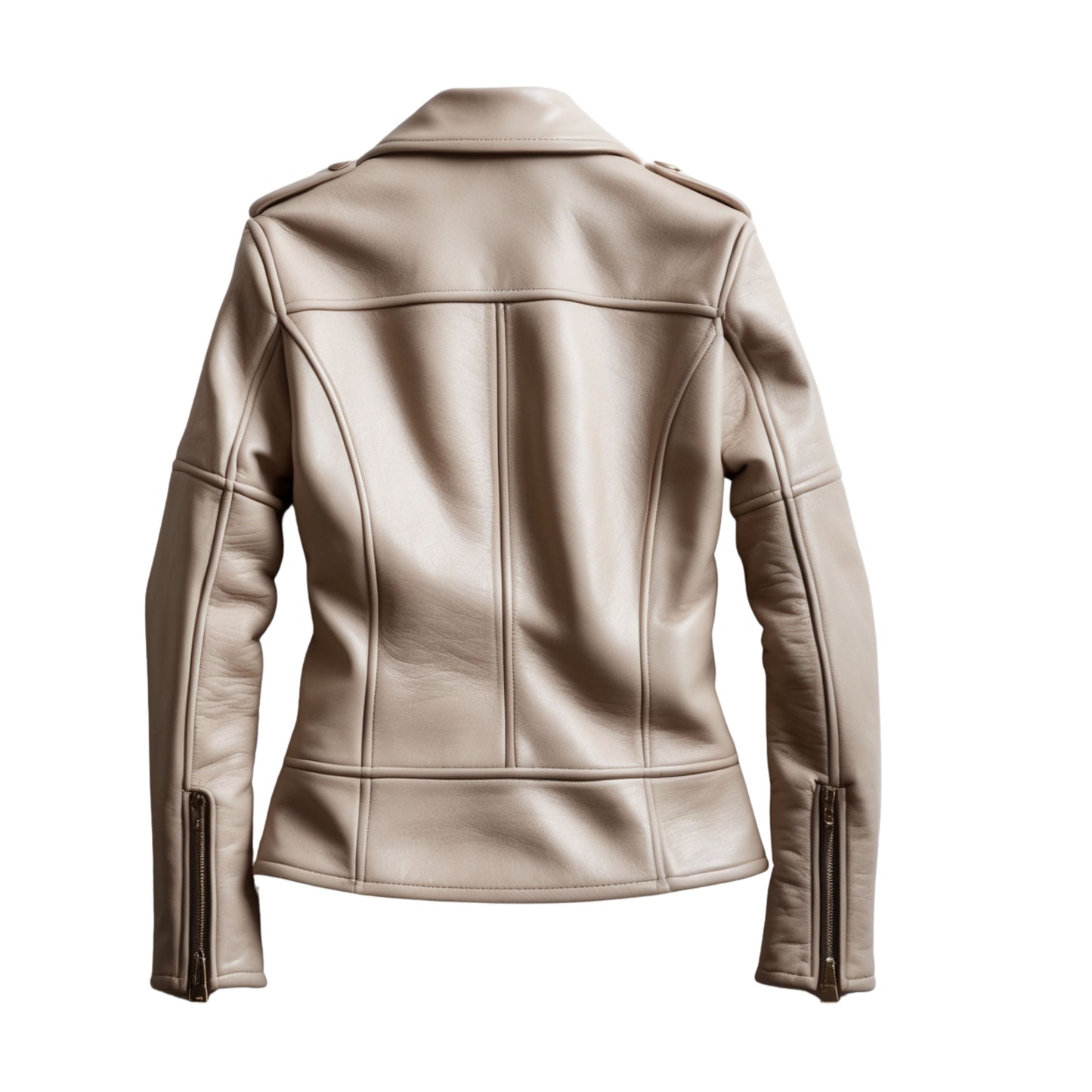 Womens Real Leather Moto Jacket Cream Beige Cropped Biker Coat Zipper Pockets Fashion Outerwear