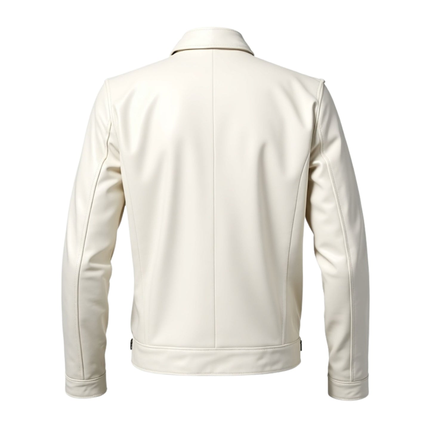 Men White Real Leather Biker Jacket Asymmetrical Front Zipper Lapel Collar Bold Contemporary Fashion