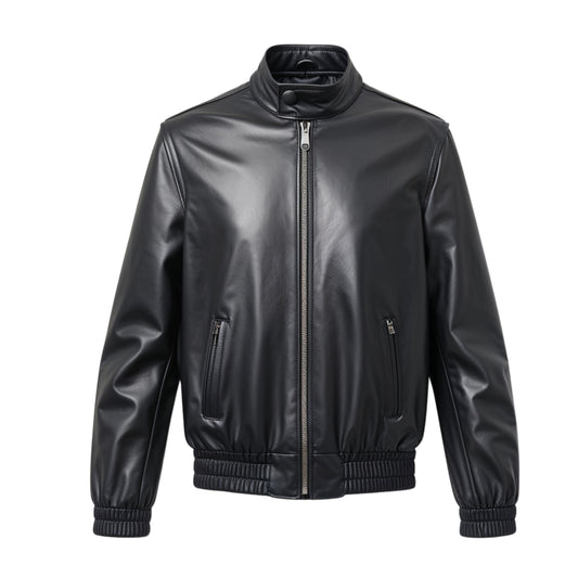 Men's Black Real Leather Bomber Jacket – Casual Motorcycle Style