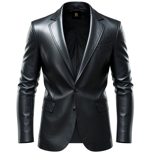 Men's Black Real Leather Blazer Jacket, Tailored Fit, Modern Style, All Season Wear