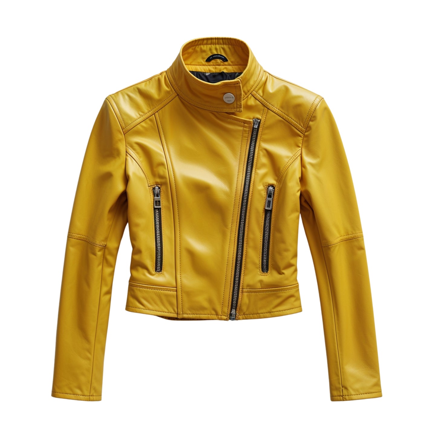 Yellow Real Leather Cropped Moto Jacket – Biker Style Slim Fit Outerwear