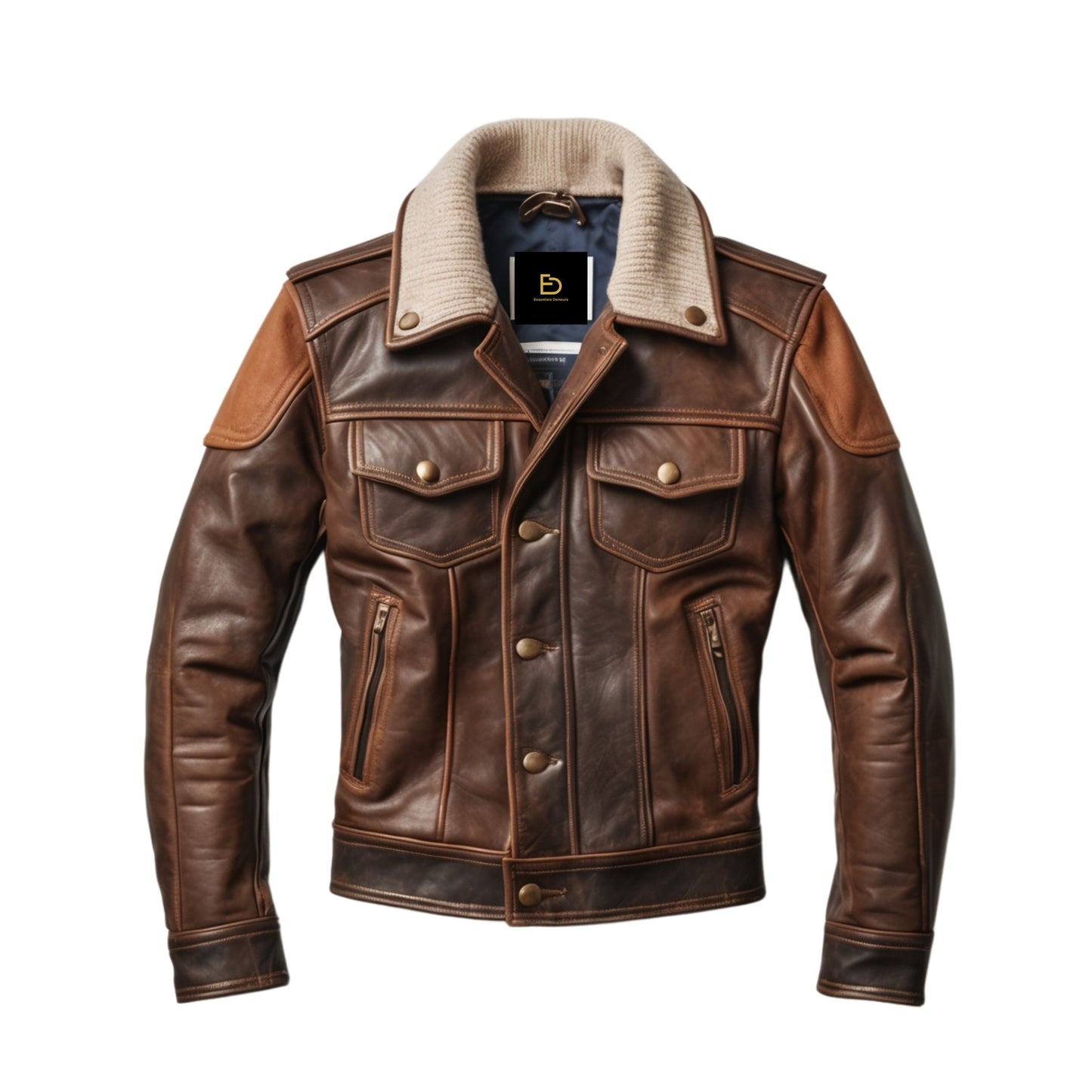 Men's Vintage Brown Genuine Leather Jacket: Classic Style, Multiple Pockets, Everyday Wear