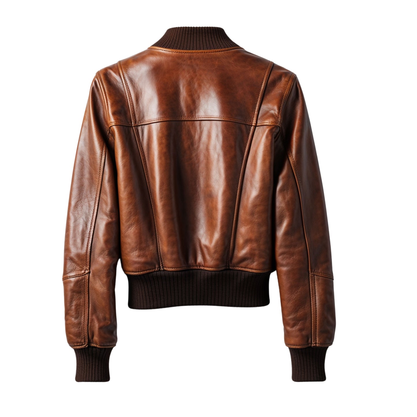 Womens Camel Brown Leather Bomber Jacket: 80s Retro Sporty Style