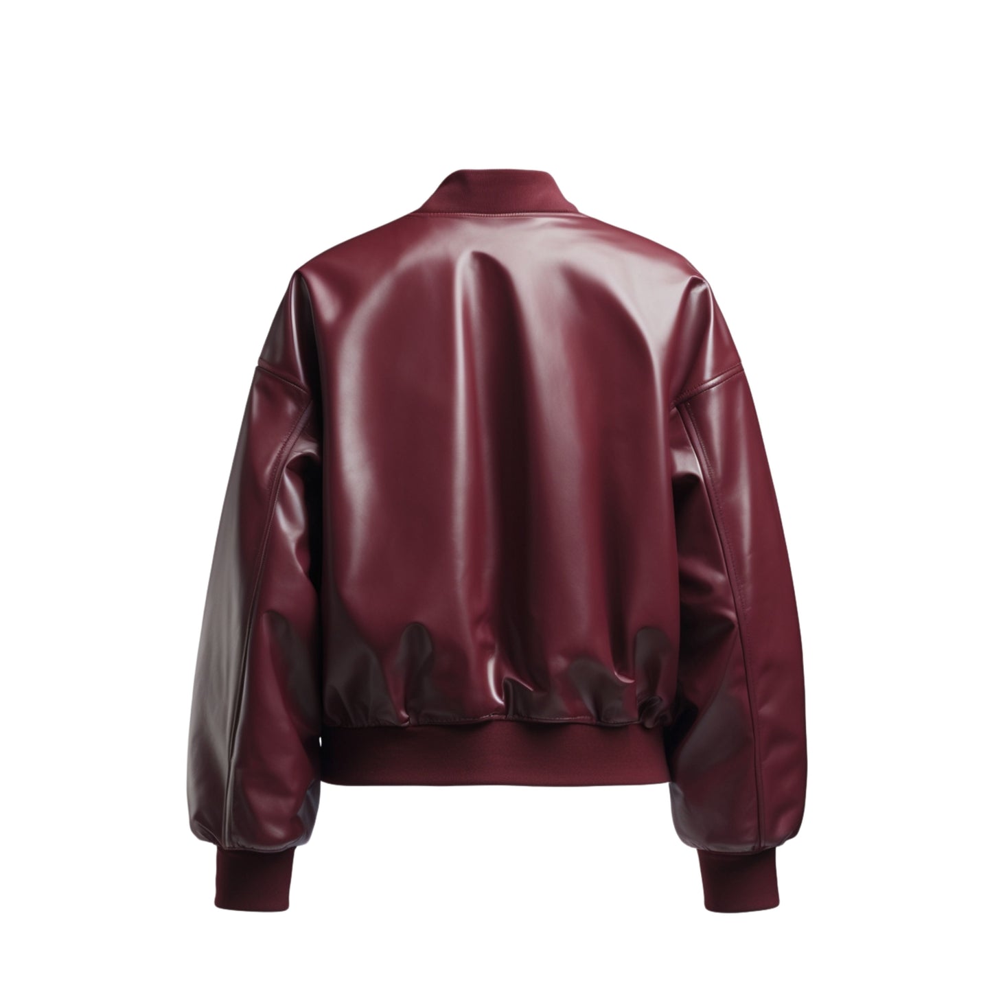 Womens Burgundy Real Leather Bomber Jacket Cropped Oversized Aviator Coat Ribbed Collar Streetwear Style