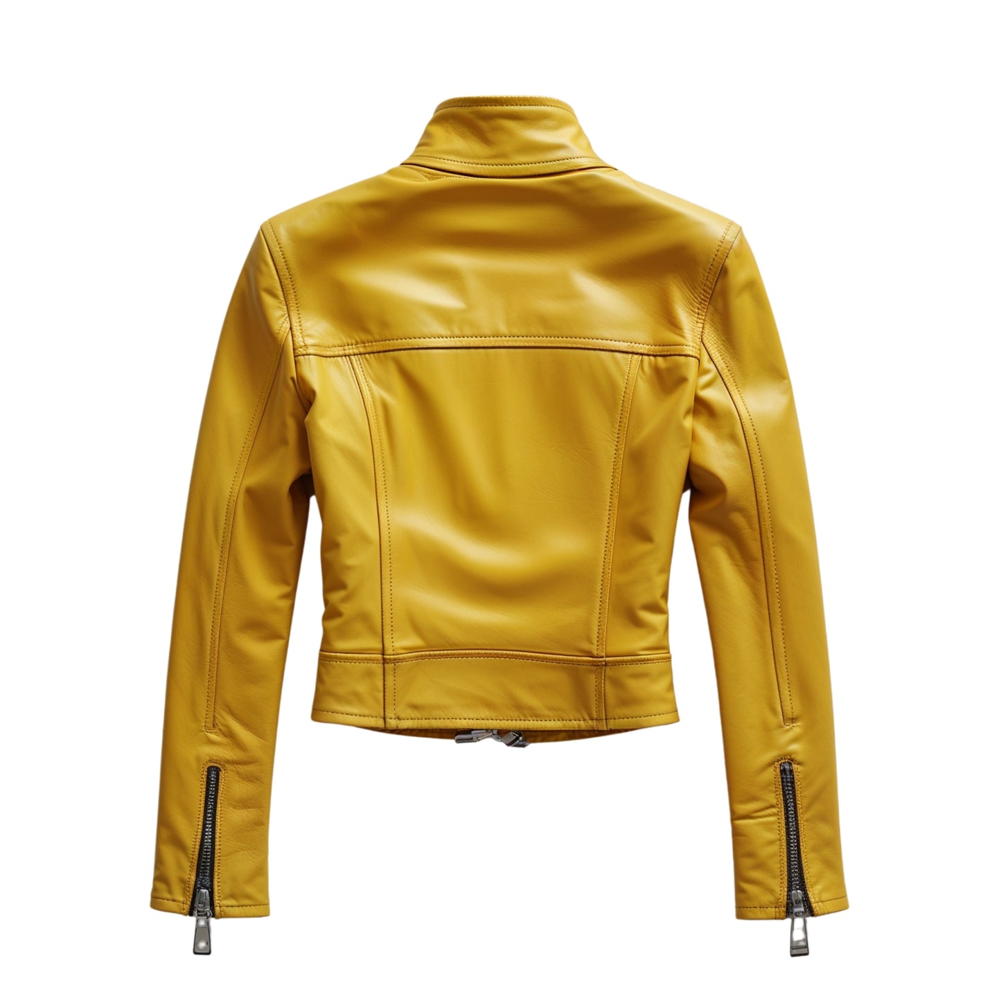 Yellow Real Leather Cropped Moto Jacket – Biker Style Slim Fit Outerwear