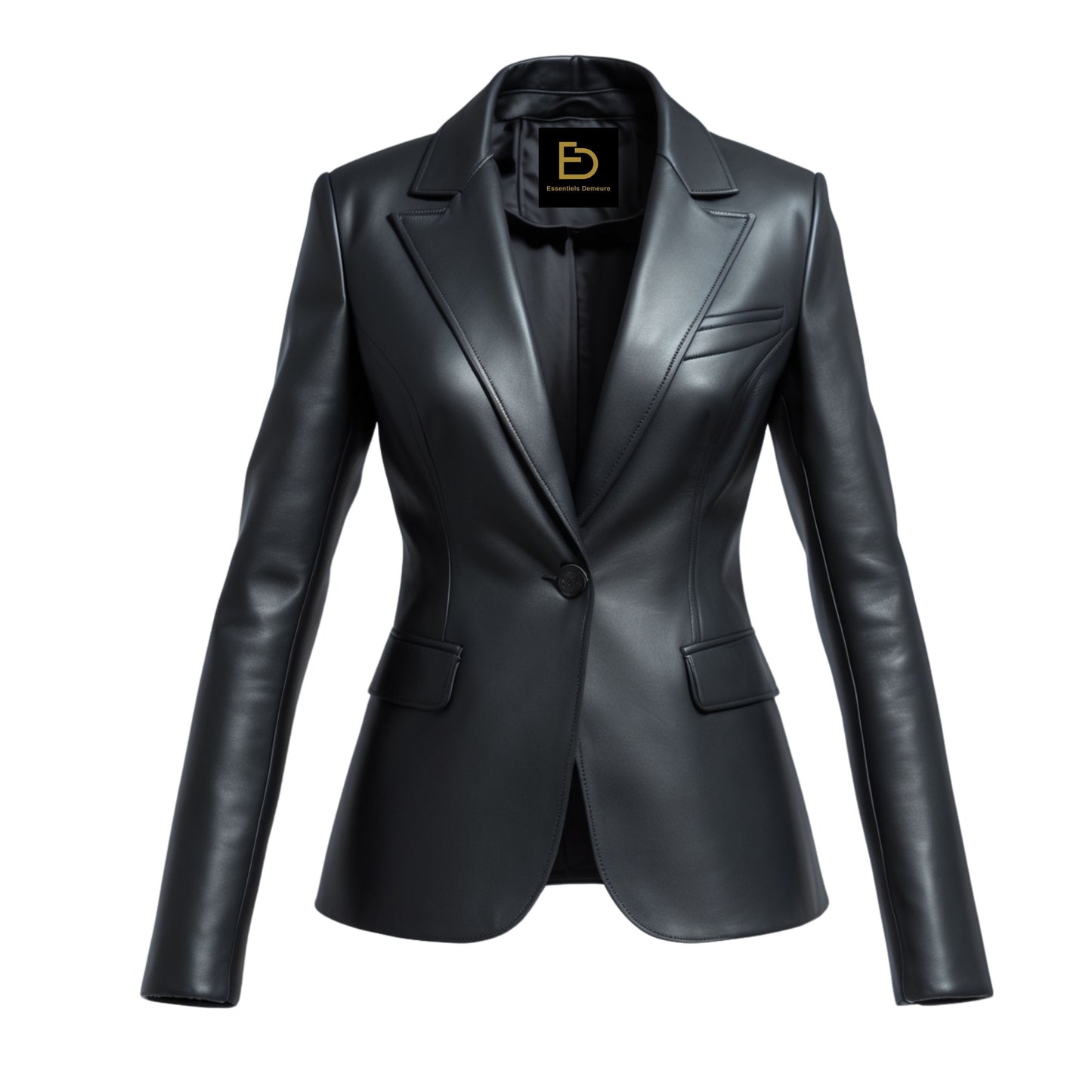 Black Real Leather Blazer Jacket: Slim Fit, Single Button, Tailored Coat