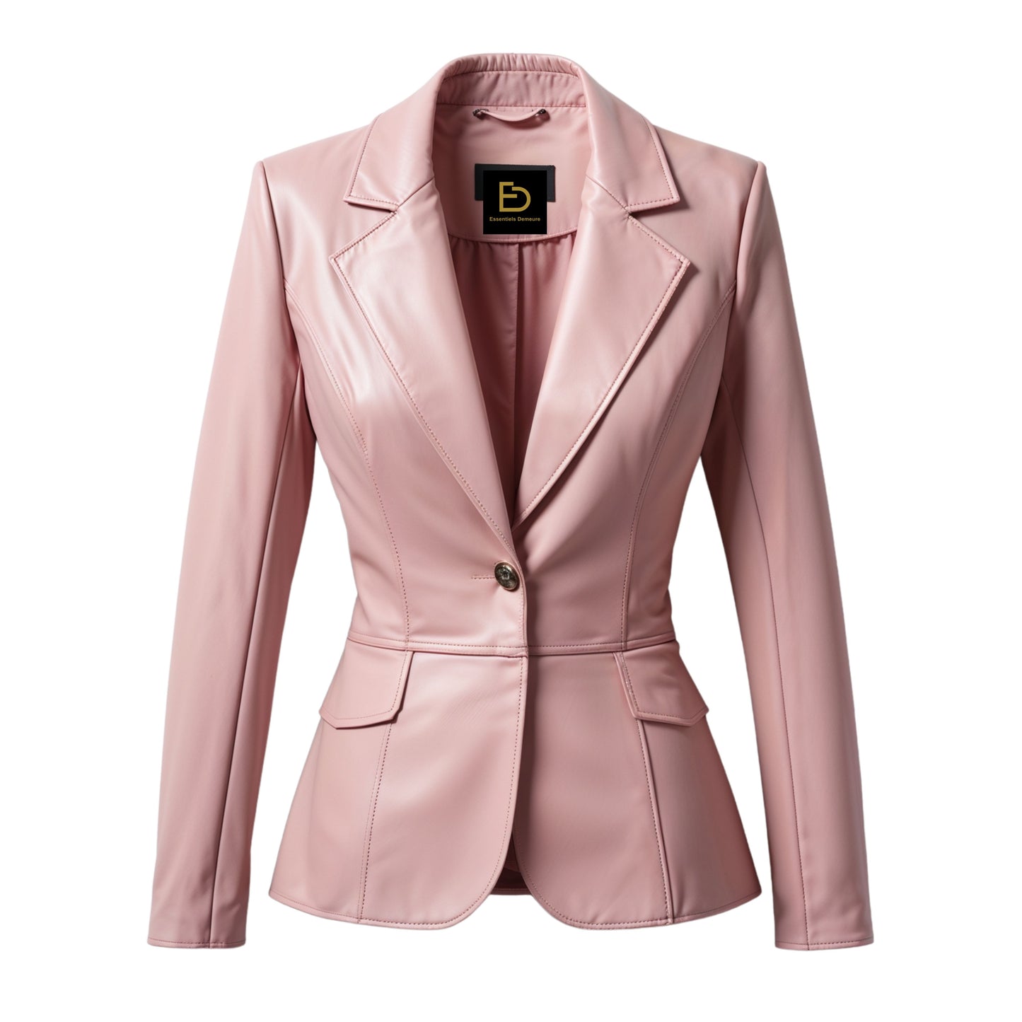 Pink Real Leather Blazer Jacket: Peak Lapel, Single Button, Slim Fit Style