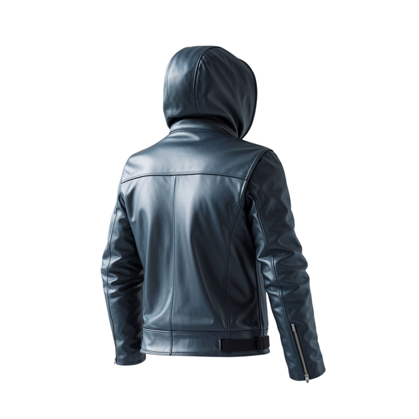 Men's Black Leather Hooded Jacket: Zip Front, Adjustable Cuffs, Urban Style