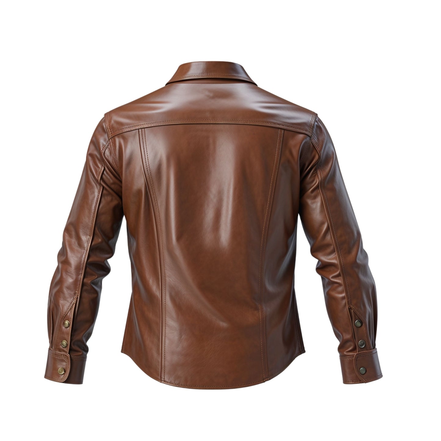 Men's Brown Real Leather Shirt Jacket: Snap Button, Chest Pockets, Casual Layering