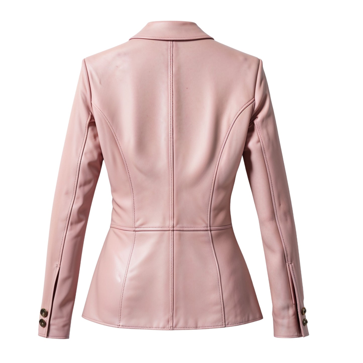 Pink Real Leather Blazer Jacket: Peak Lapel, Single Button, Slim Fit Style