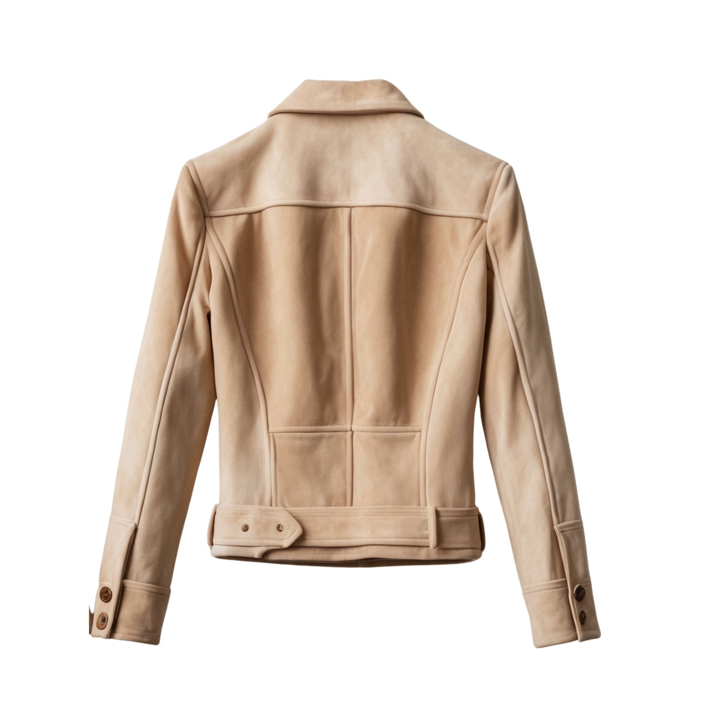 Beige Suede Leather Trucker Jacket: Slim Fit, Button Front, Casual Outerwear