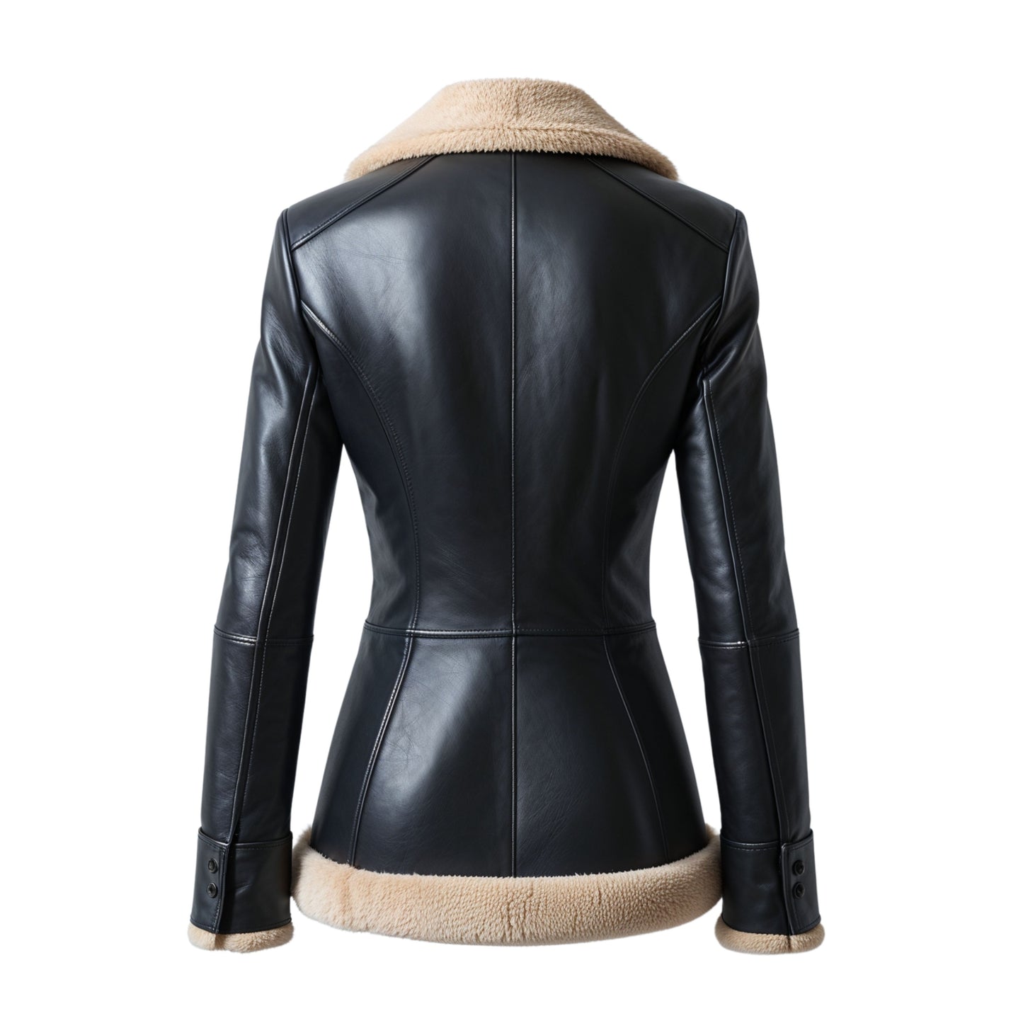Women Real Leather Black Shearling Jacket Contrast Collar Cuffs Tailored Winter Outerwear Fashion Style