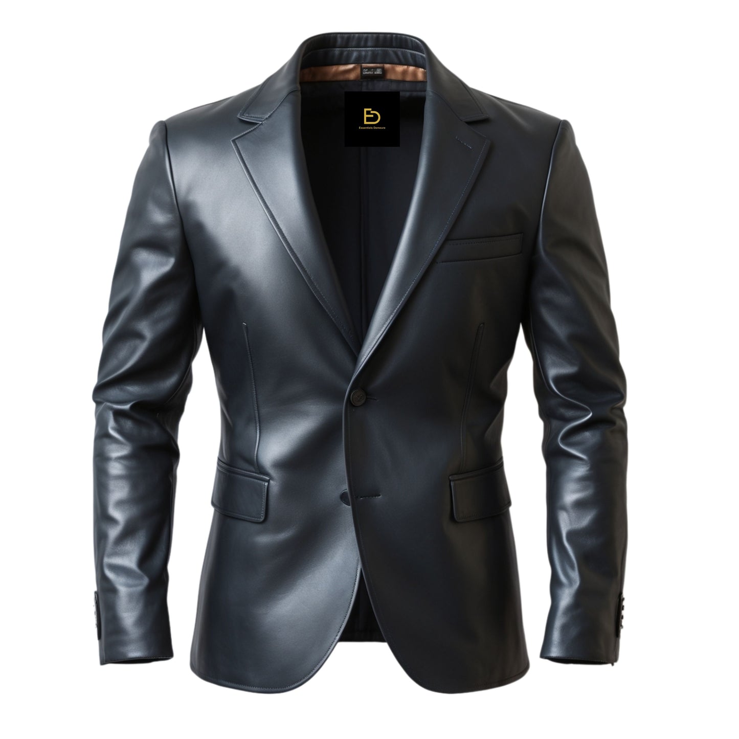 Men's Black Real Leather Blazer: Classic Notch Collar, Slim Fit, Modern Style
