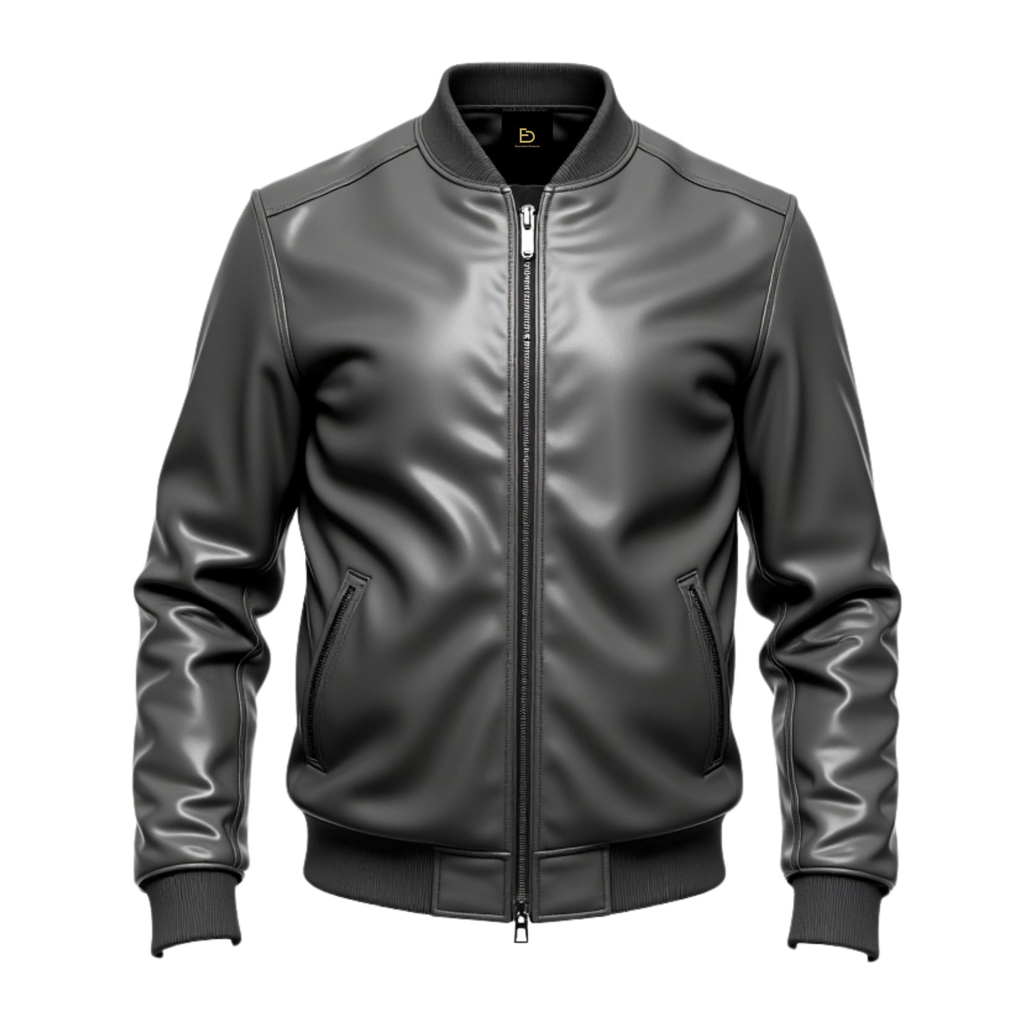 Men's Black Real Leather Bomber Jacket – Minimalist Ribbed Cuffs Zipper Style